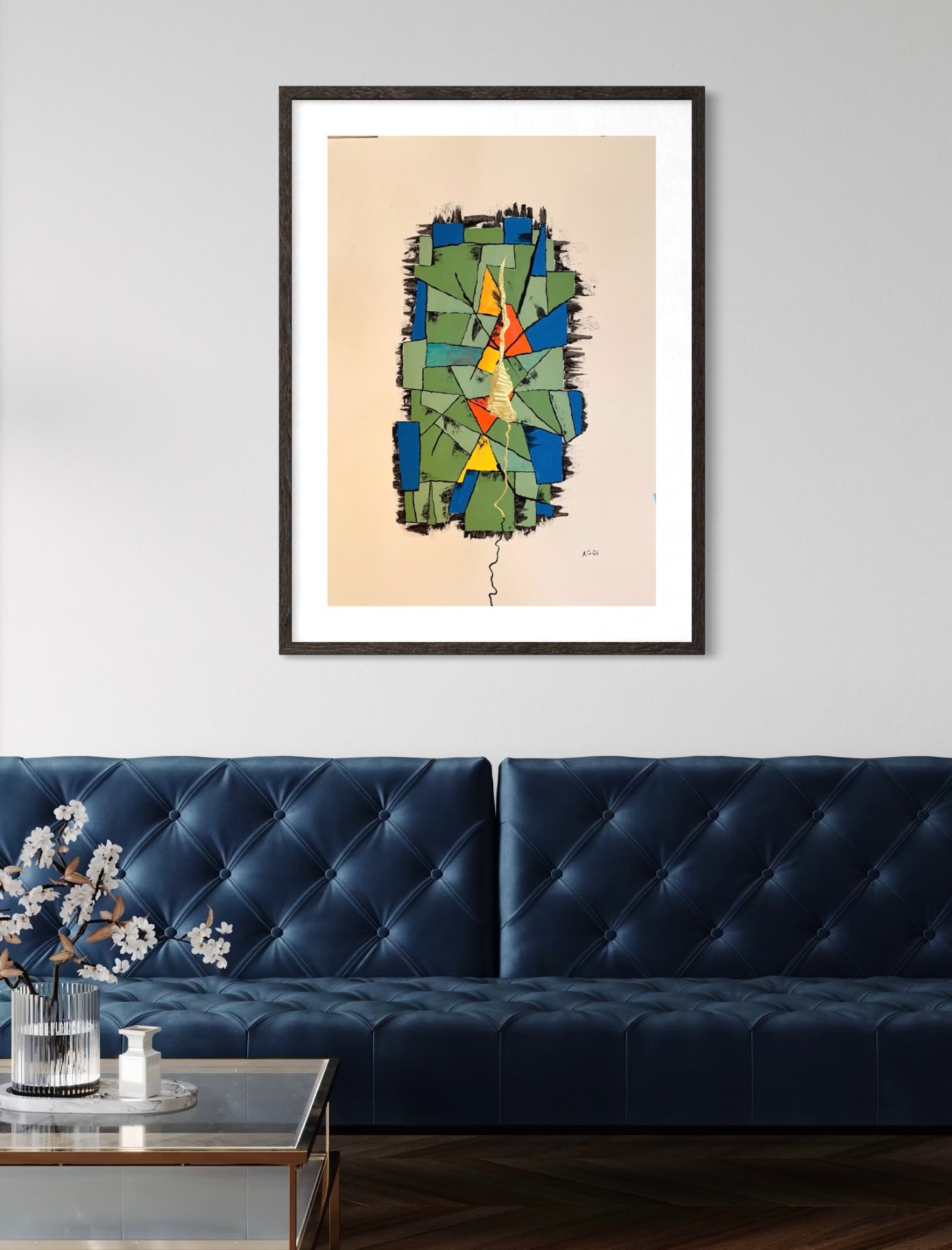 FAULT LINE IN GOLD.  Akryl på papir.  70 x 100 cm.   