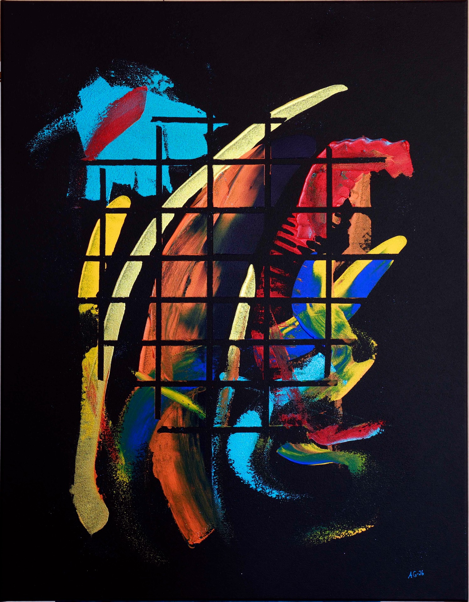 THROUGH THE GRID. Akryl på lerrett. 70x90 cm