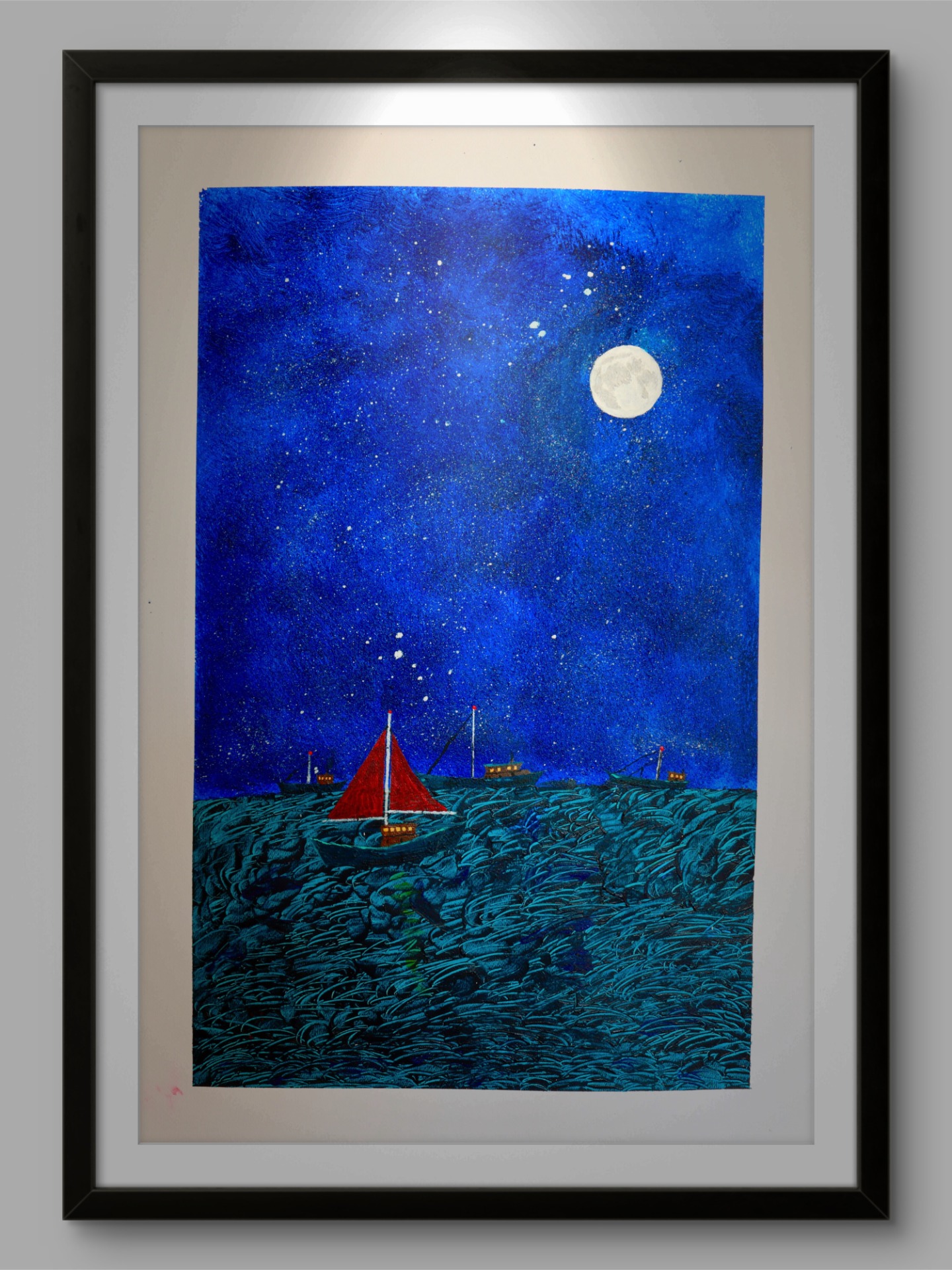 Under a Sea Of Stars. Akryl på papir. 70x100 cm